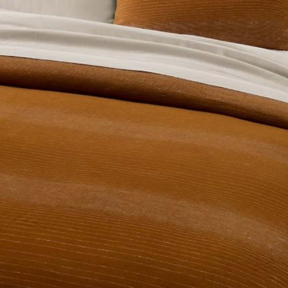 European Flax Linen Graduated Stripe Queen Duvet Cover & Standard Shams Amber